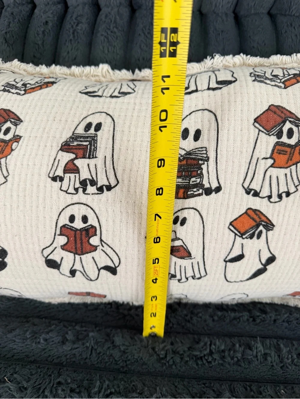 Rachel Zoe Halloween Reading Ghosts Decorative Lumbar Pillow Fringed Ivory NWT